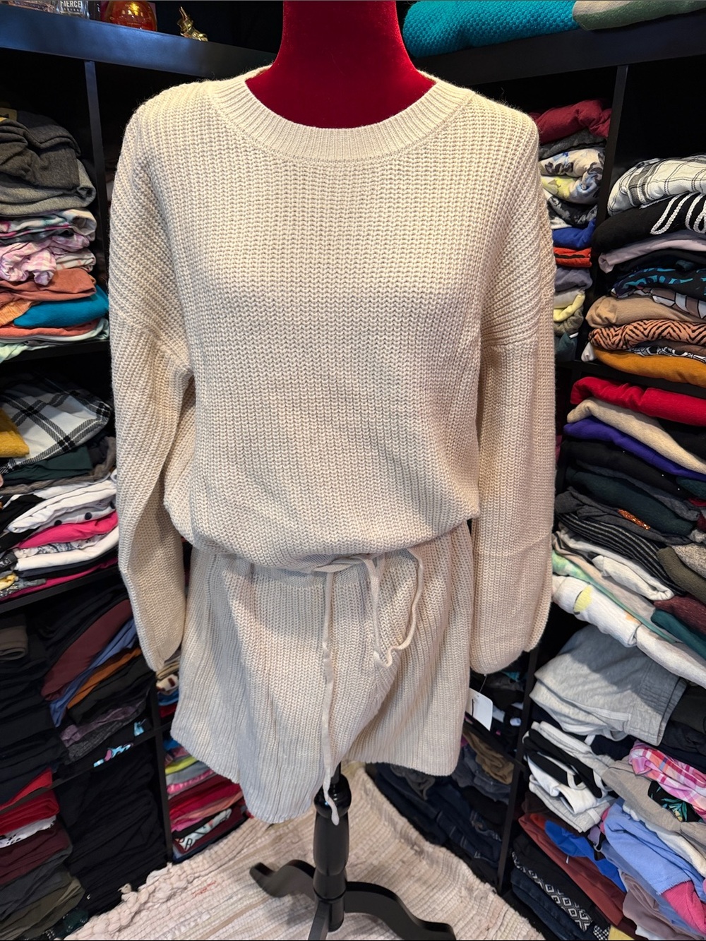 #472. Beige knit sweater romper. Large/ xl